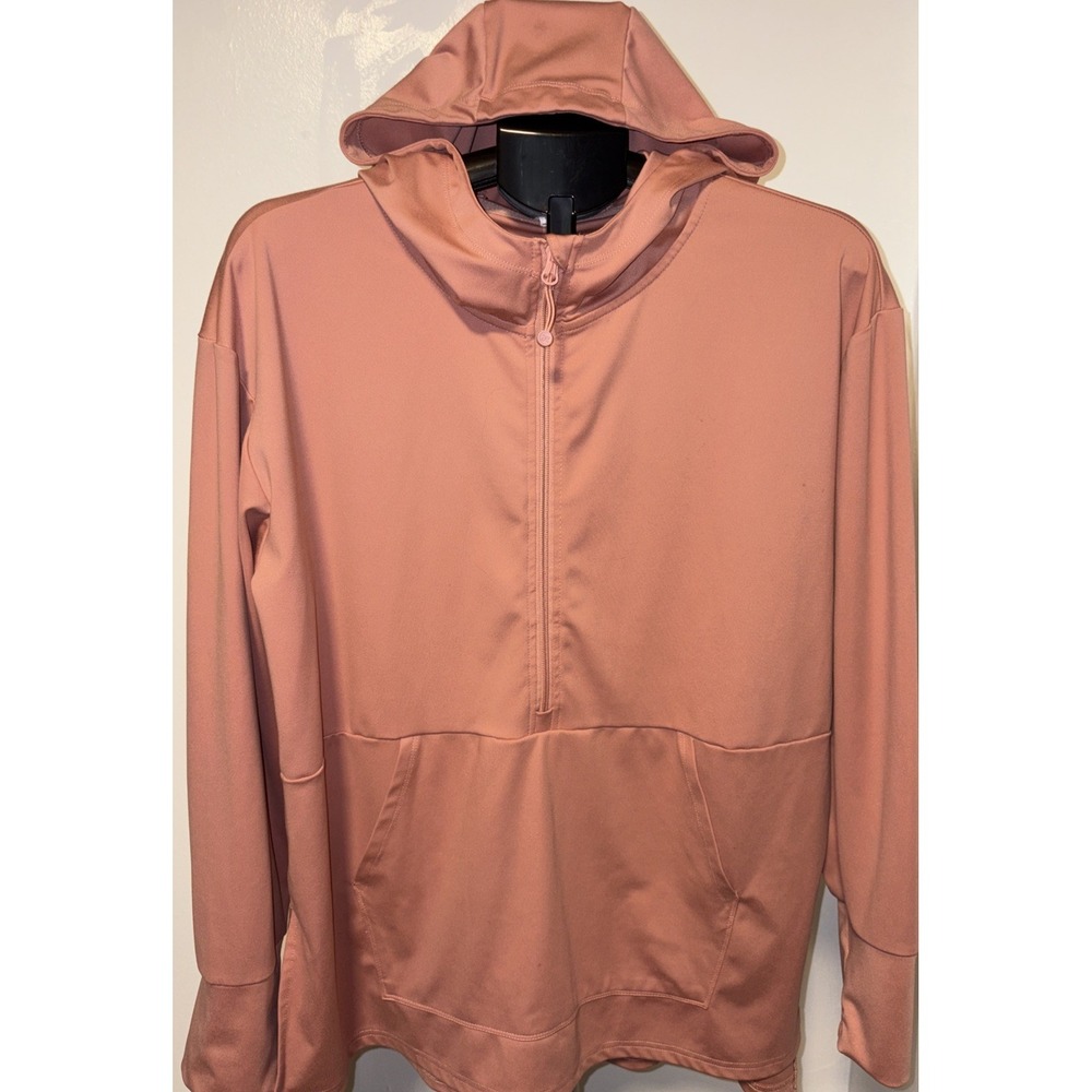 RBX Active Performance Women's 3/4 Zip XL thumb holes hood Long Sleeve PINK